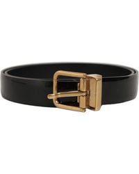 Dolce & Gabbana - Black Classic Leather Gold Tone Buckle Belt - Lyst