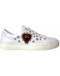 Dolce & Gabbana - White Leather Gold Red Heart Sneakers Shoes - Lyst