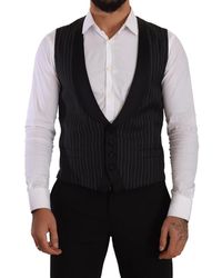 Dolce & Gabbana - Dark Gray Striped Wool Silk Waistcoat Vest - Lyst