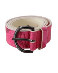 John Galliano - Pink Leather Letter Logo Design Round Buckle Belt - Lyst