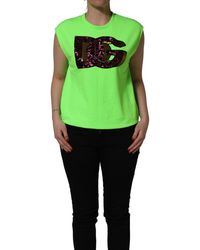 Dolce & Gabbana - Neon Green Dg Sequined Sleeveless Jersey Top - Lyst