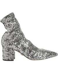 Dolce & Gabbana - Silver Sequined Short Boots Stretch Shoes - Lyst