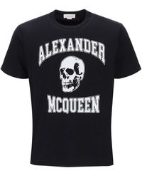 Alexander McQueen - T-shirt With Varsity Logo And Skull Print - Lyst