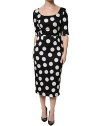 Dolce & Gabbana - Polka Dot Silk Sheath Midi Dress And Elastane - Lyst