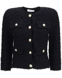 Balmain - Double-Breasted Tweed Cropped Jacket With Logo Buttons - Lyst