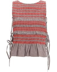 Ganni - Elastic Printed Top With Ruching And Side Ties - Lyst