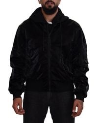 Dolce & Gabbana - Nylon Hooded Full Zip Bomber Jacket - Lyst