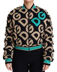 Dolce & Gabbana - Dolce Gabbana Multicolor Dg Logo Print Quilted Bomber Jacket - Lyst