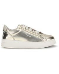 Pinko - Gold Calf Leather Bos Taurus Platform Sneakers - Lyst
