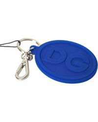 Dolce & Gabbana - Logo Engraved Brass Keychain With Blue Rubber Detail - Lyst