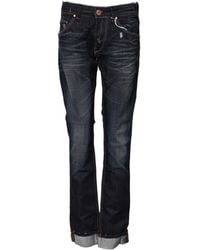 Acht - Blue Washed Cotton Mid Waist Flared Denim Jeans - Lyst