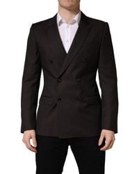 Dolce & Gabbana - Dark Wool Double Breasted Suit Jacket Silk Virgin - Lyst