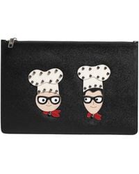 Dolce & Gabbana - Black Leather #dgfamily Embellished Men Clutch Pouch Bag - Lyst