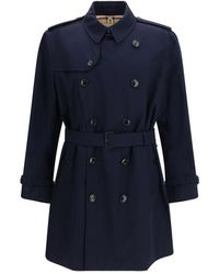 Burberry - Blue Cotton Trench Coat - Lyst