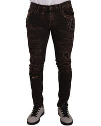 Dolce & Gabbana - Brown Distressed Slim Fit Skinny Denim Jeans - Lyst