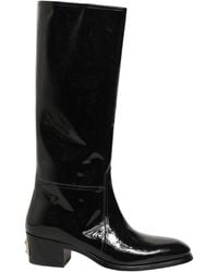 Dolce & Gabbana - Black Leather Knee High Heels Boots Shoes - Lyst