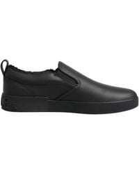 Dolce & Gabbana - Black Leather Low Top Slip On Sneakers Shoes - Lyst