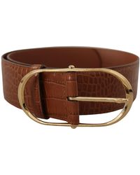 Dolce & Gabbana - Brown Wide Waist Leather Gold Oval Metal Buckle Belt - Lyst