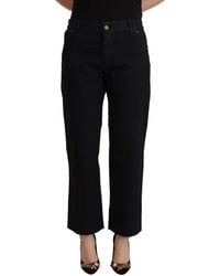 John Galliano - Black Cotton Flared Cropped High Waist Denim Jeans - Lyst