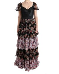 Dolce & Gabbana - Multicolor Silk Stretch Floral Shift Long Dress Nylon - Lyst