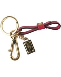 Dolce & Gabbana - Red Calf Leather Gold Metal Logo Plaque Keyring Keychain - Lyst