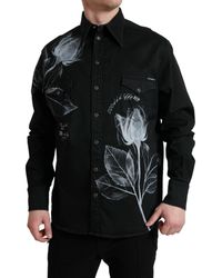 Dolce & Gabbana - Black Floral Cotton Collared Dress Shirt - Lyst