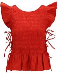 Ganni - Red Cotton Blouse - Lyst