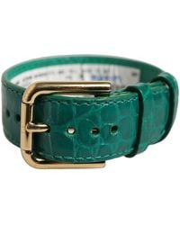 Dolce & Gabbana - Green Embossed Leather Gold Buckle Belt Strap Bracelet - Lyst