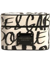 Dolce & Gabbana - Black White Leather Scribble Embossed Logo Airpods Case - Lyst