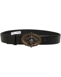 Dolce & Gabbana - Black Leather Bee Accent Metal Buckle Belt - Lyst