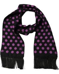 Dolce & Gabbana - Men Black Purple Polka Dot Fringed Lace Stole Scarf - Lyst