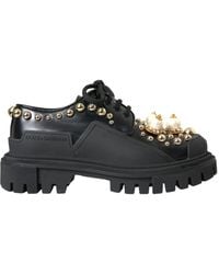 Dolce & Gabbana - Black Leather Trekking Derby Embellished Shoes - Lyst