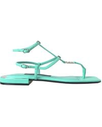 Dolce & Gabbana - Aqua Green Leather Ankle Strap Flats Sandals Shoes - Lyst