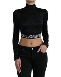 Dolce & Gabbana - Black Viscose Stretch Long Sleeves Cropped Top - Lyst