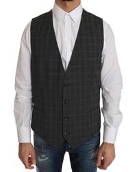 Dolce & Gabbana - Gray Wool Staff Checkered Stretch Vest - Lyst