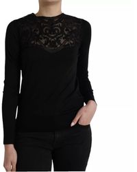 Dolce & Gabbana - Lace Neck Long Sleeve Top - Lyst