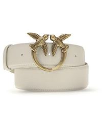 Pinko - White Calf Leather Bos Taurus Regular Belt - Lyst