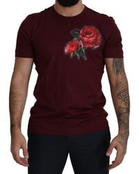 Dolce & Gabbana - Bordeaux Roses Cotton Crewneck T-shirt - Lyst