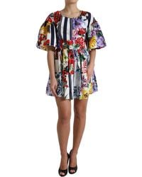Dolce & Gabbana - Multicolor Striped Floral Print Mini Dress - Lyst