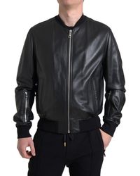 Dolce & Gabbana - Black Leather Full Zip Bomberjacket - Lyst