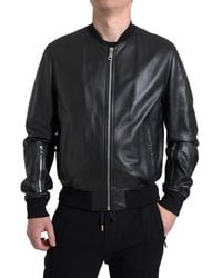 Dolce & Gabbana - Black Leather Full Zip Bomberjacket - Lyst