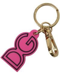 Dolce & Gabbana - Pink Rubber Gold Tone Metal Dg Logo Keyring Keychain - Lyst