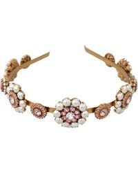 Dolce & Gabbana - Tiara Crystal Floral Pearl Headband Logo Diadem - Lyst