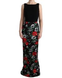Dolce & Gabbana - Floral Print Stretch Sheath Long Dress - Lyst