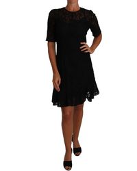 Dolce & Gabbana - Dolce Gabbana Black Floral Lace Sheath Short Sleeves Dress - Lyst