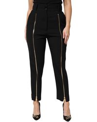 Dolce & Gabbana - Black Wool High Waist Zipper Tapered Pants - Lyst