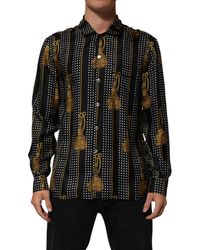 Dolce & Gabbana - Black Dotted Tassel Silk Button Down Shirt - Lyst