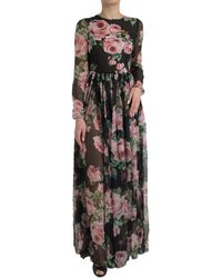 Dolce & Gabbana - Elegant Silk Maxi Dres With Rose Print - Lyst
