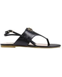 Liu Jo - Black Leather Flat Sandals - Lyst