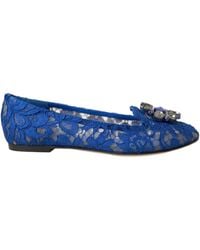 Dolce & Gabbana - Blue Lace Crystal Ballet Flats Loafers Shoes - Lyst